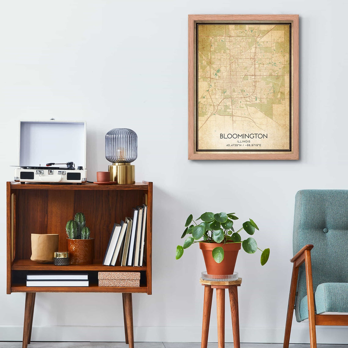 Bloomington Illinois Vintage City Street Map Distressed Travel Poster - Image 3
