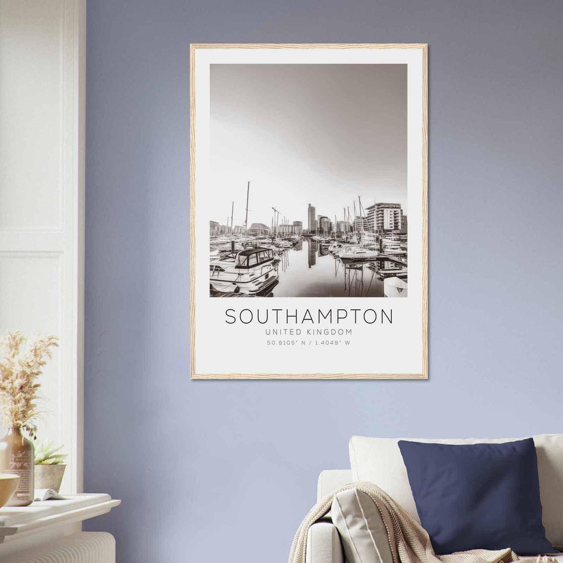 Southampton UK Marina Dawn Sailboats Black and White Photo Poster - Image 2