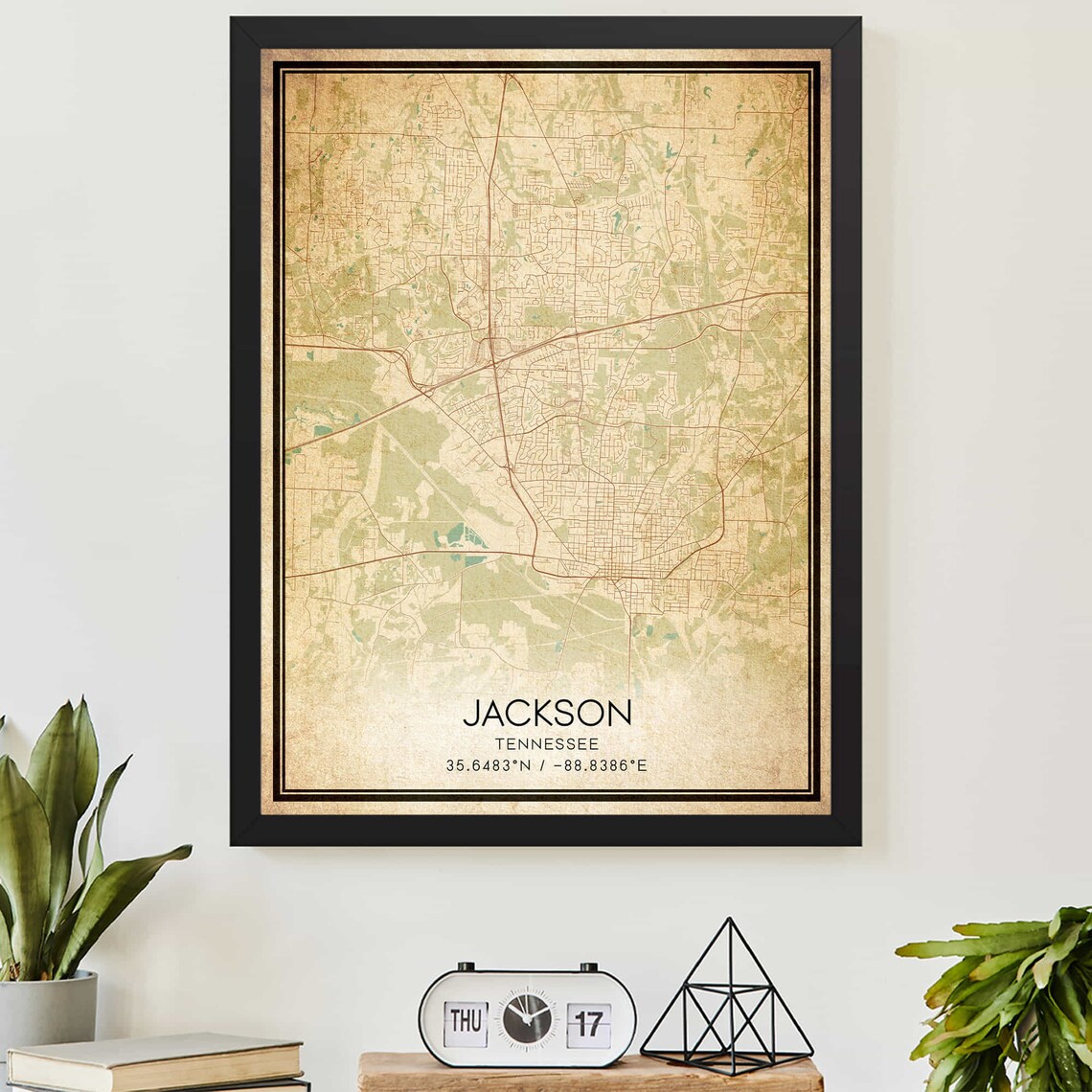 Vintage Jackson Tennessee Detailed City Street Map Custom Poster