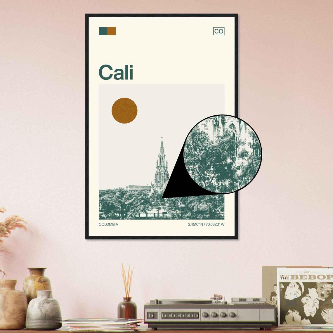 Cali Colombia Church Steeple Cityscape Duotone Travel Poster - Image 4