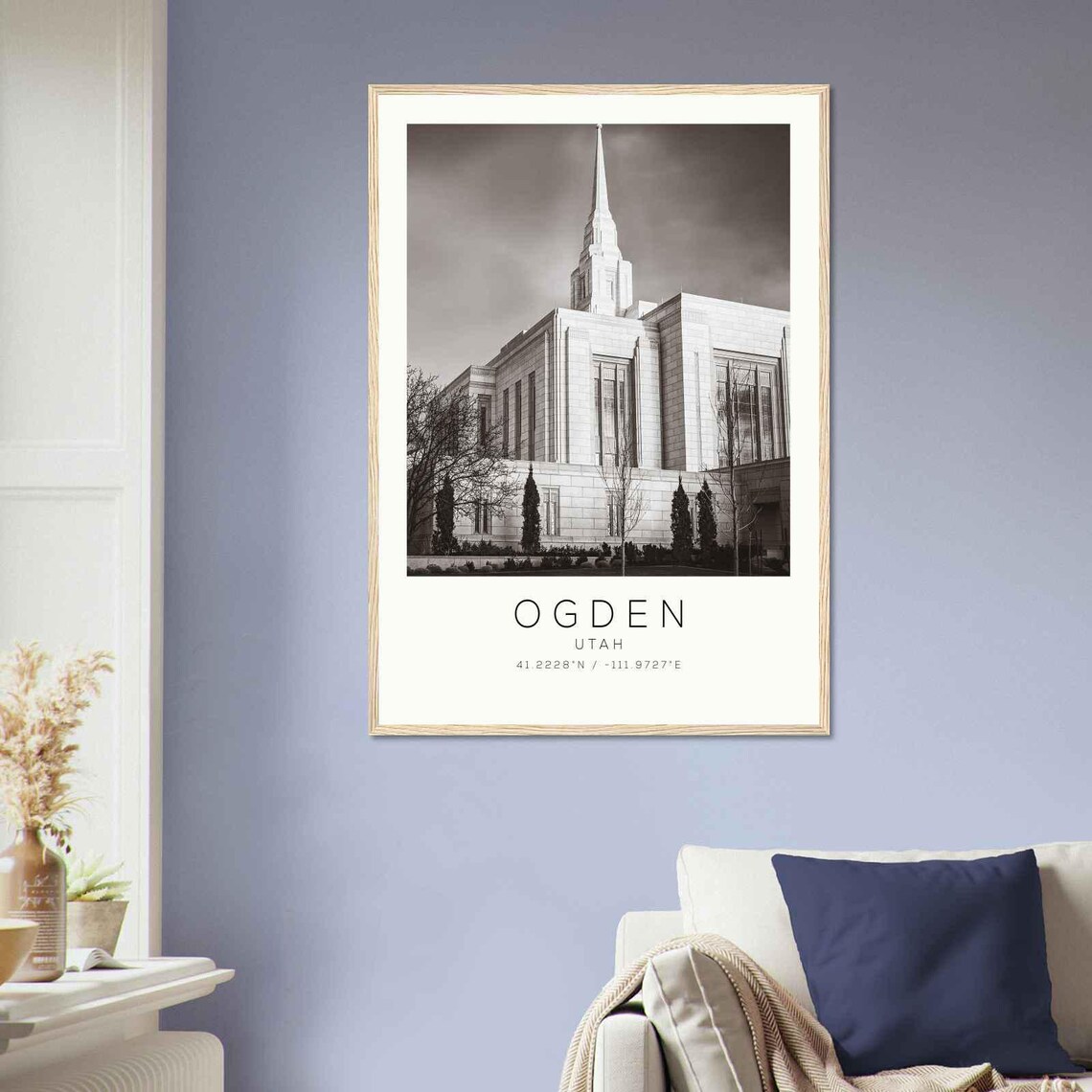 Ogden Utah Historic Temple Spire Black and White Photo Poster - Image 2