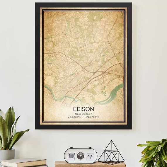 Vintage Edison New Jersey Map Print Poster Custom Art