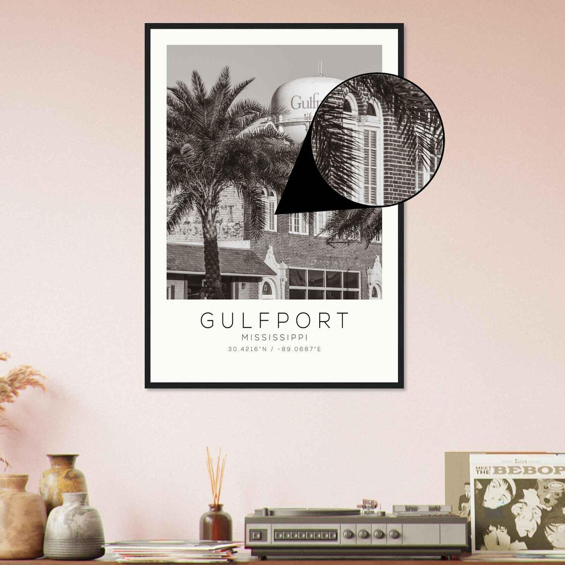 Gulfport Mississippi Water Tower Palms Black White Photo Poster - Image 4