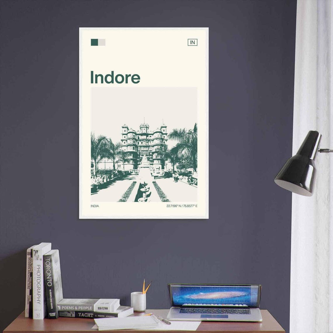 Indore India Rajwada Palace Historic Gardens Duotone Travel Poster - Image 3