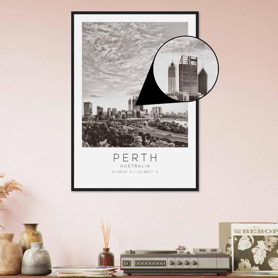 Perth Australia City Skyline Clouds Black White Photo Poster - Image 4