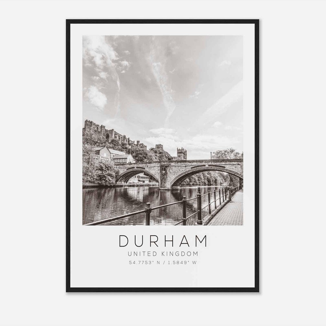 Durham United Kingdom Castle Riverside Black White Photo Poster