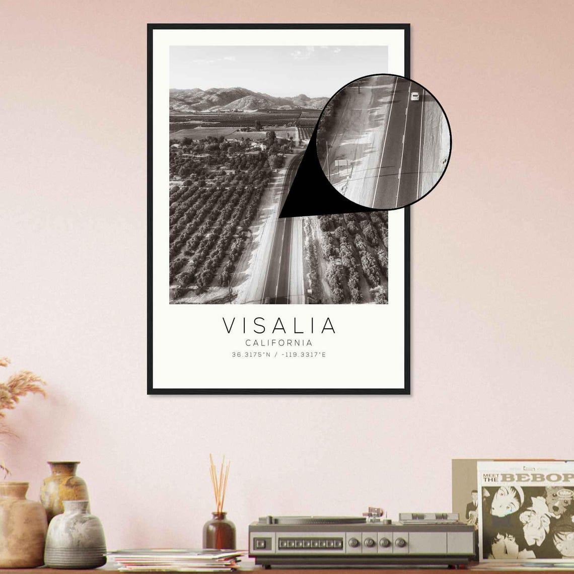 Visalia California Orchard Rows Aerial Country Road Travel Poster - Image 4