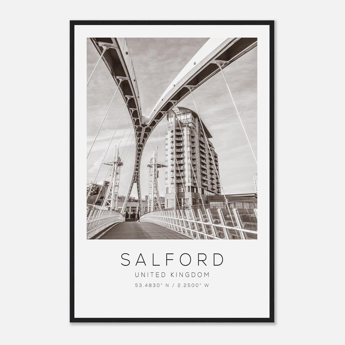 Salford England Minimalist Black And White Photo Travel Poster
