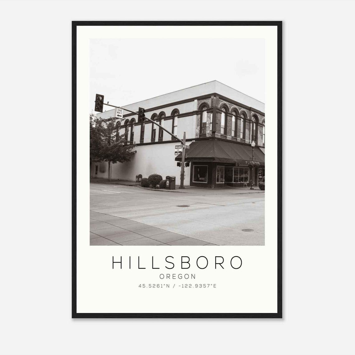 Hillsboro Oregon Historic Corner Building Black White Photo Poster