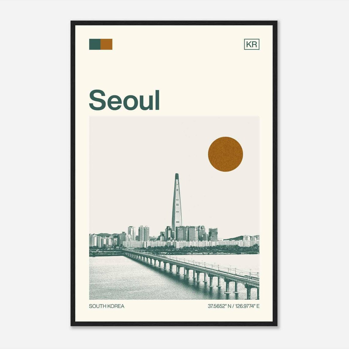 Seoul South Korea Minimalist Monochrome Travel Poster
