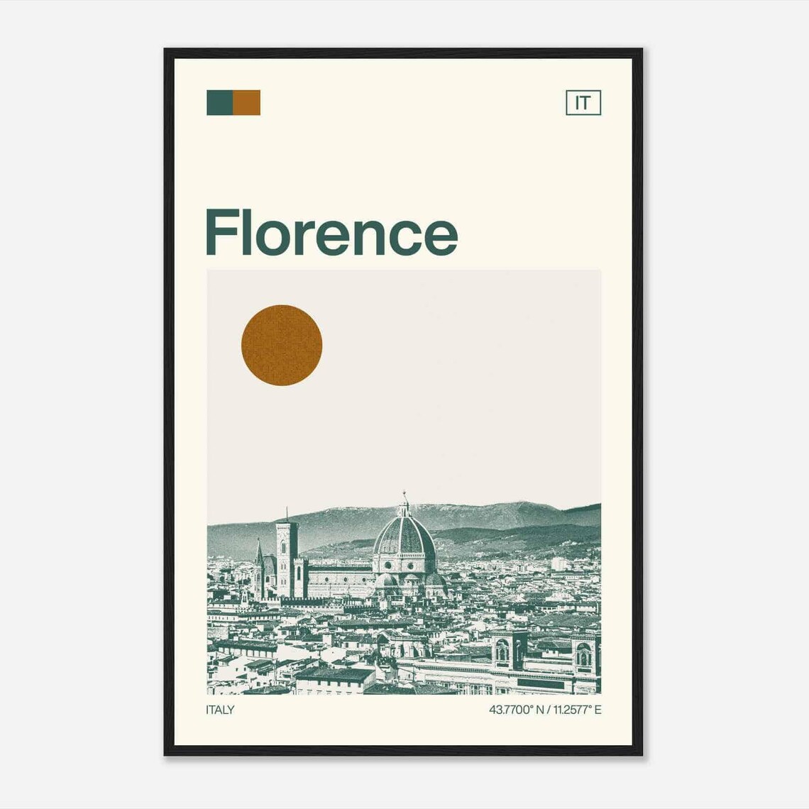 Florence Italy Duomo Hills Panorama Minimalist Vintage Travel Poster