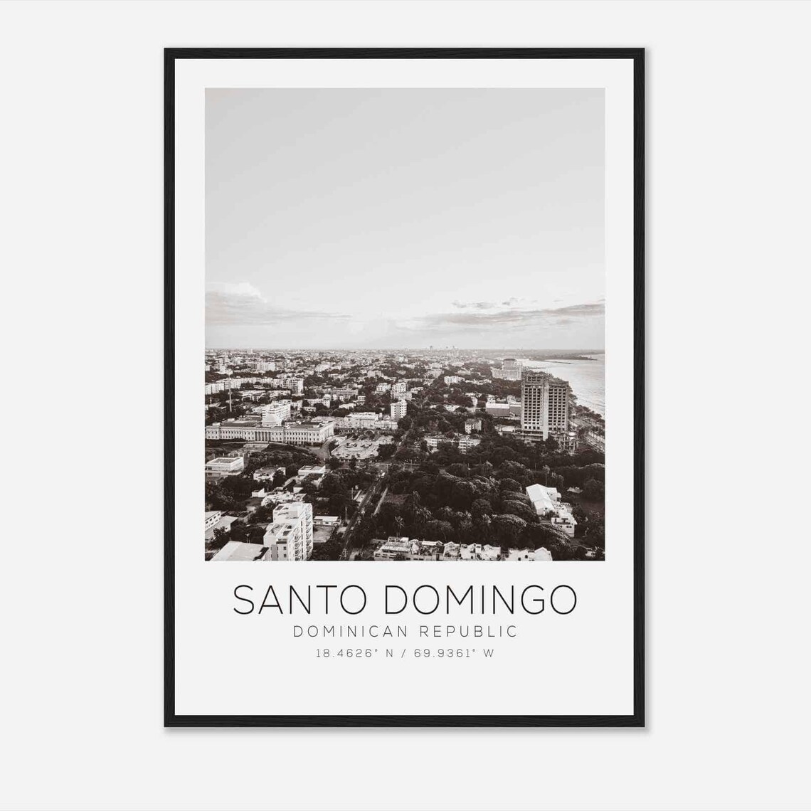 Santo Domingo Dominican Republic Cityscape Black and White Travel Poster