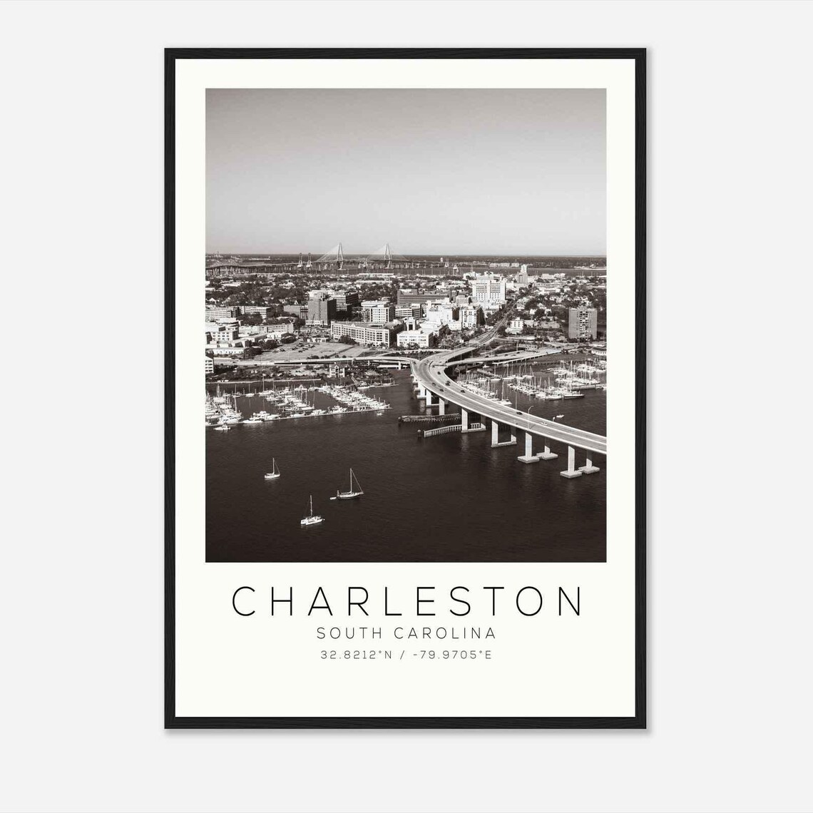 Charleston South Carolina Harbor Marina Aerial Sailboat Scene Poster