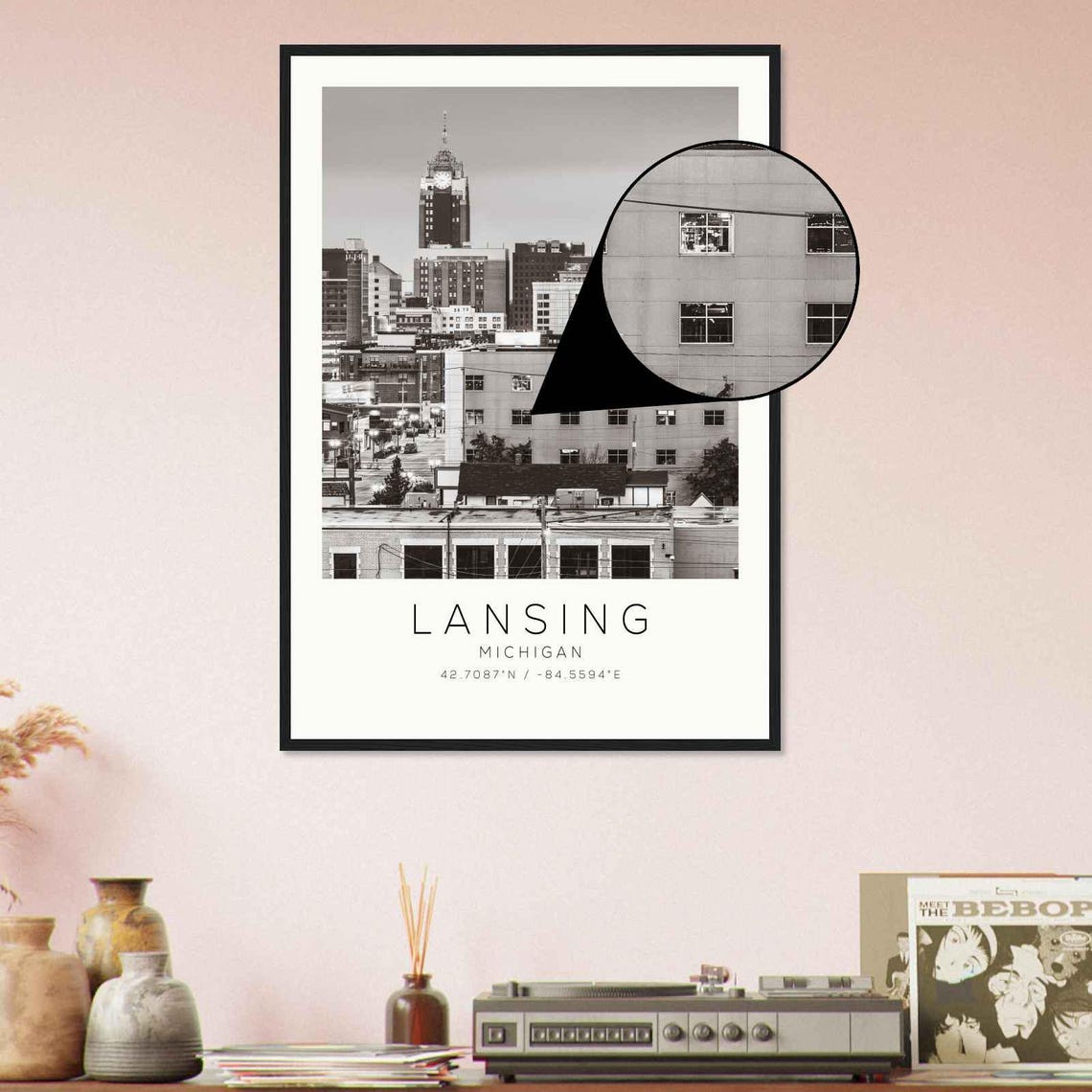 Lansing Michigan Capitol Dome Skyline Black White Photo Poster - Image 4