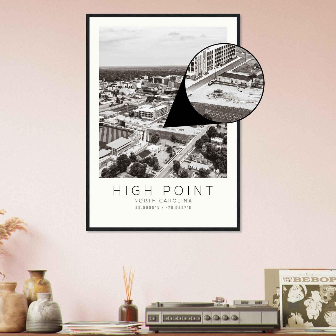 High Point North Carolina Downtown Aerial Black White Photo Poster - Image 4