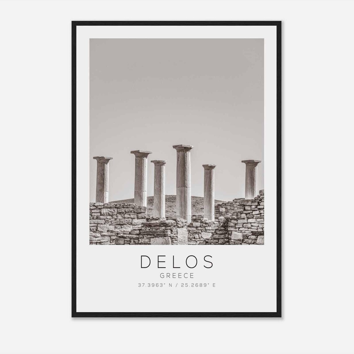 Delos Greece Black And White Ancient Column Ruins Photography Poster