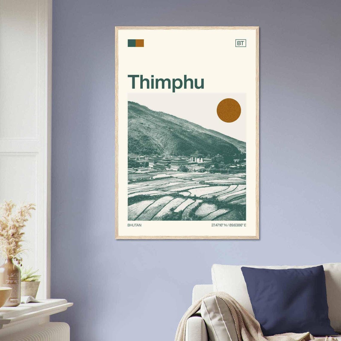 Thimphu Bhutan Himalayan Valley Fortress Vintage Travel Poster - Image 2