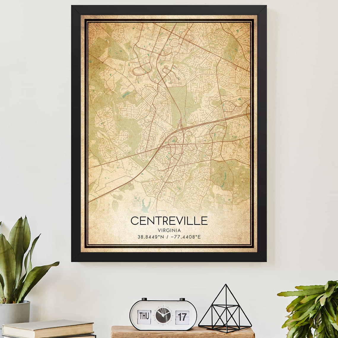 Vintage Centreville Virginia City Street Map Coordinates Poster