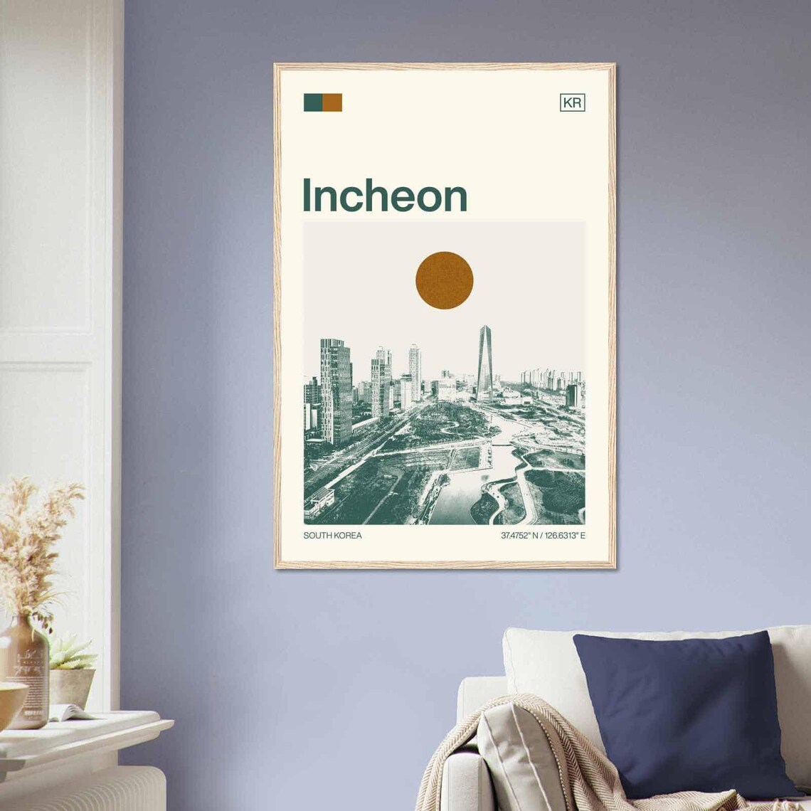 Incheon South Korea Songdo Skyline Modern Towers Duotone Travel Poster - Image 2