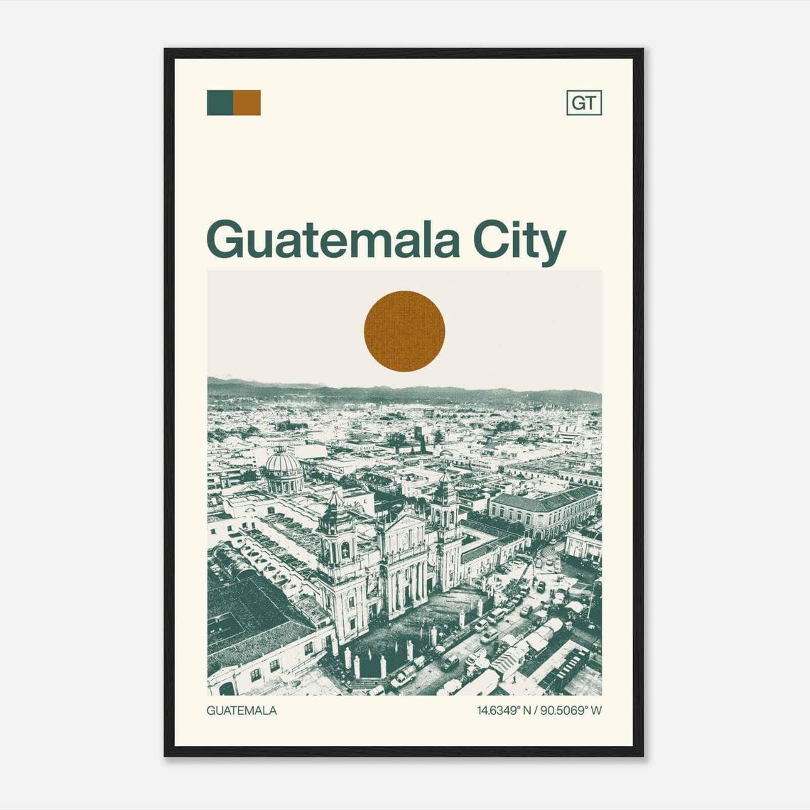 Guatemala City Guatemala Cathedral Sun Minimalist Travel Art Poster