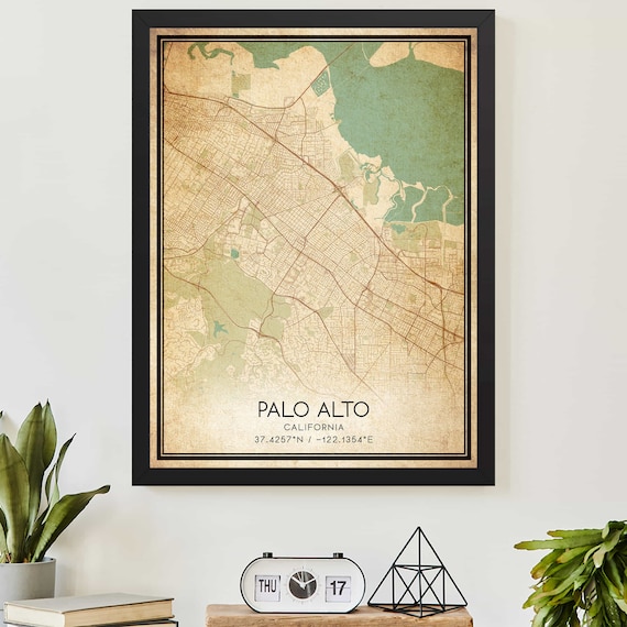 Palo Alto California Vintage City Street Map Home Decor Poster