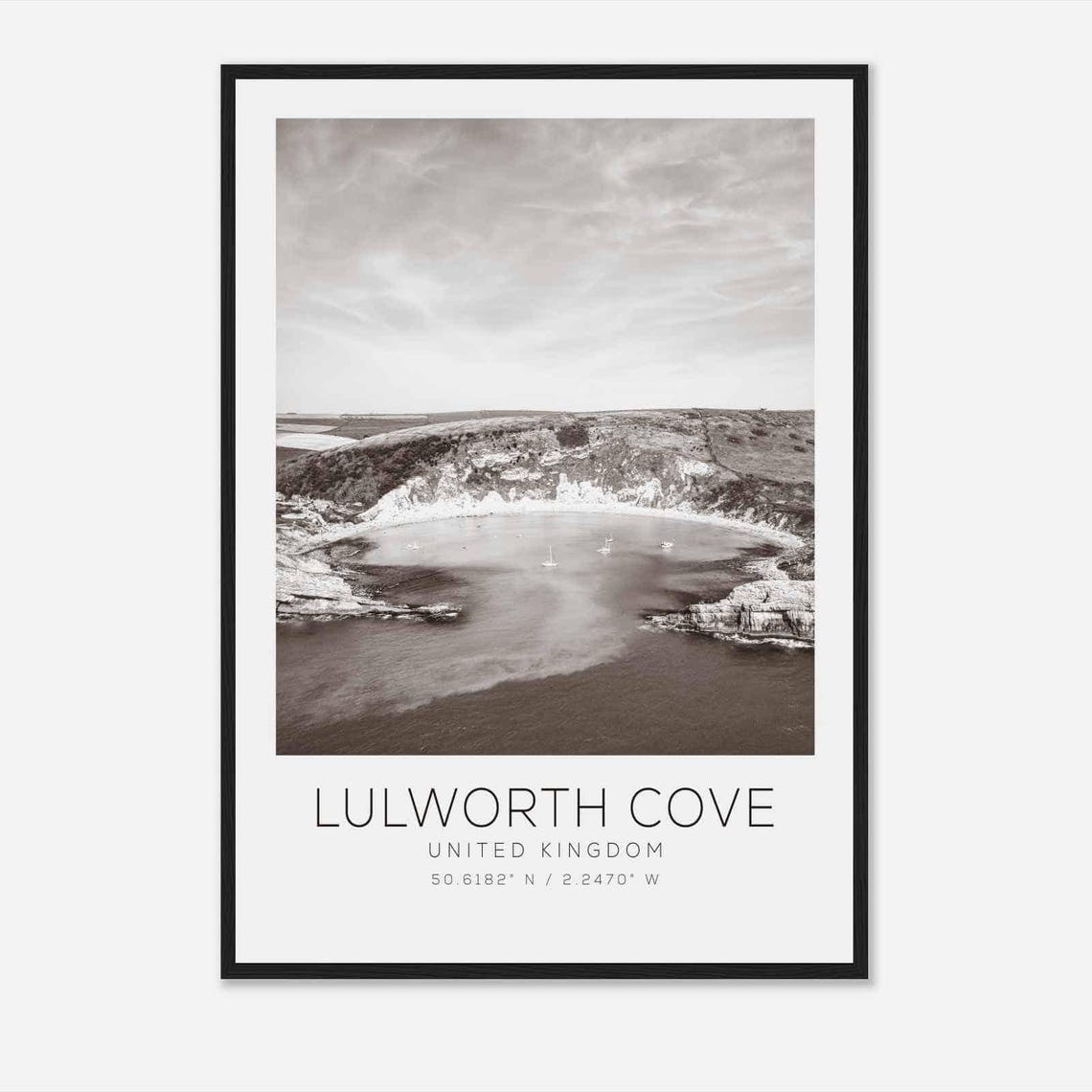 Lulworth Cove United Kingdom Travel Photo Poster Bw Lulworth Cove Travel Print Minimalist Travel Poster Print