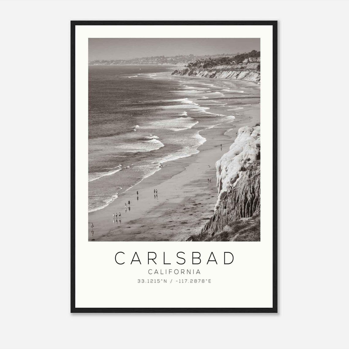 Carlsbad California Beach Cliffs Aerial Coastline Travel Poster