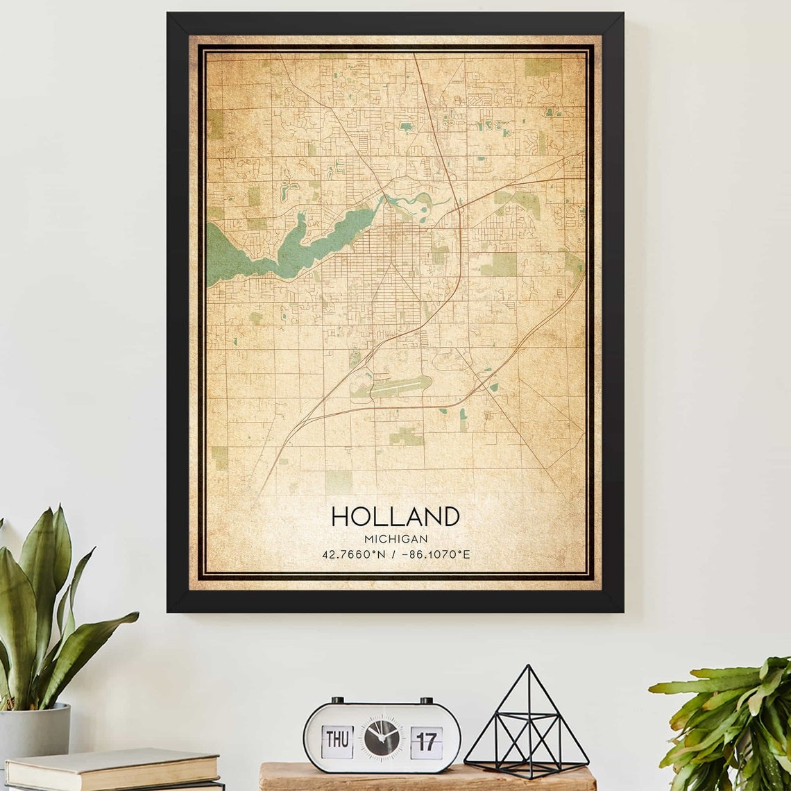 Vintage Holland Michigan City Map Street Grid Custom Art Print