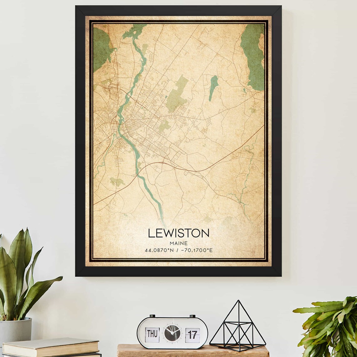 Lewiston Maine Vintage Map Poster, Custom Map Art