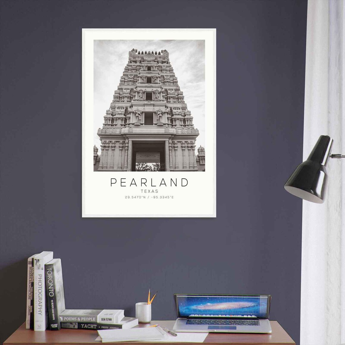 Pearland Texas Ornate Hindu Temple Tower Black and White Photo Poster - Image 3