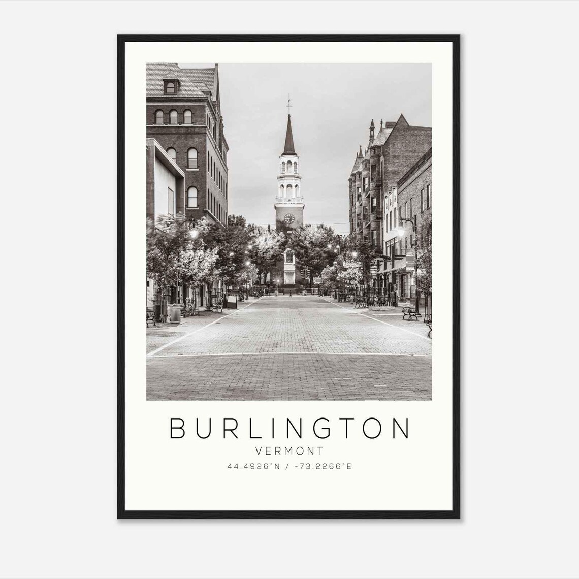 Burlington Vermont Church Street Black and White Photo Poster
