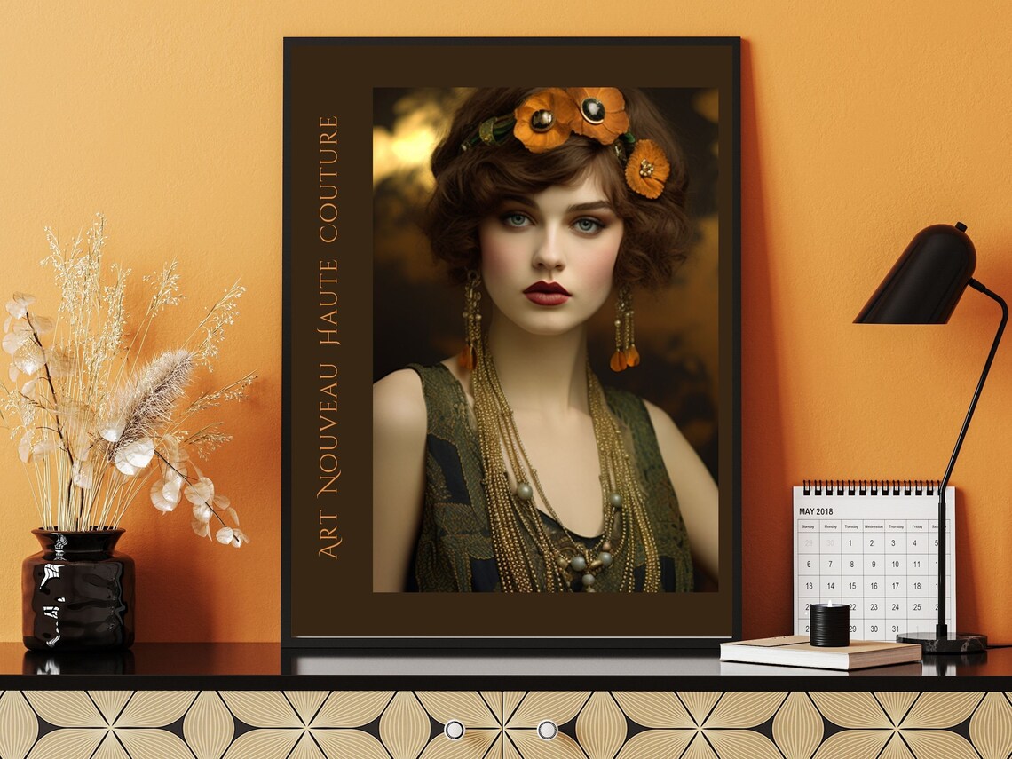 Art Nouveau Flapper with Poppies 1920s Haute Couture Fashion Poster