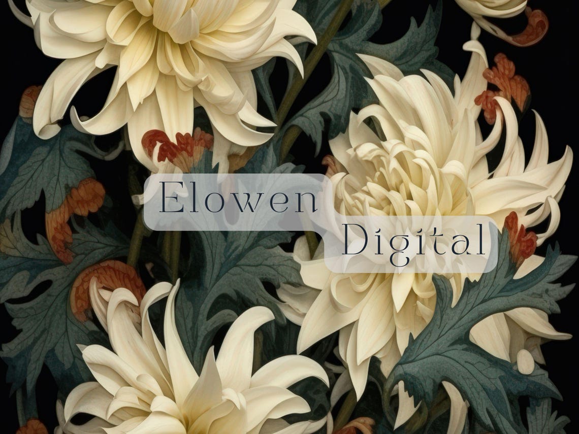White Chrysanthemums on Dark Botanical Vintage Floral Poster - Image 6