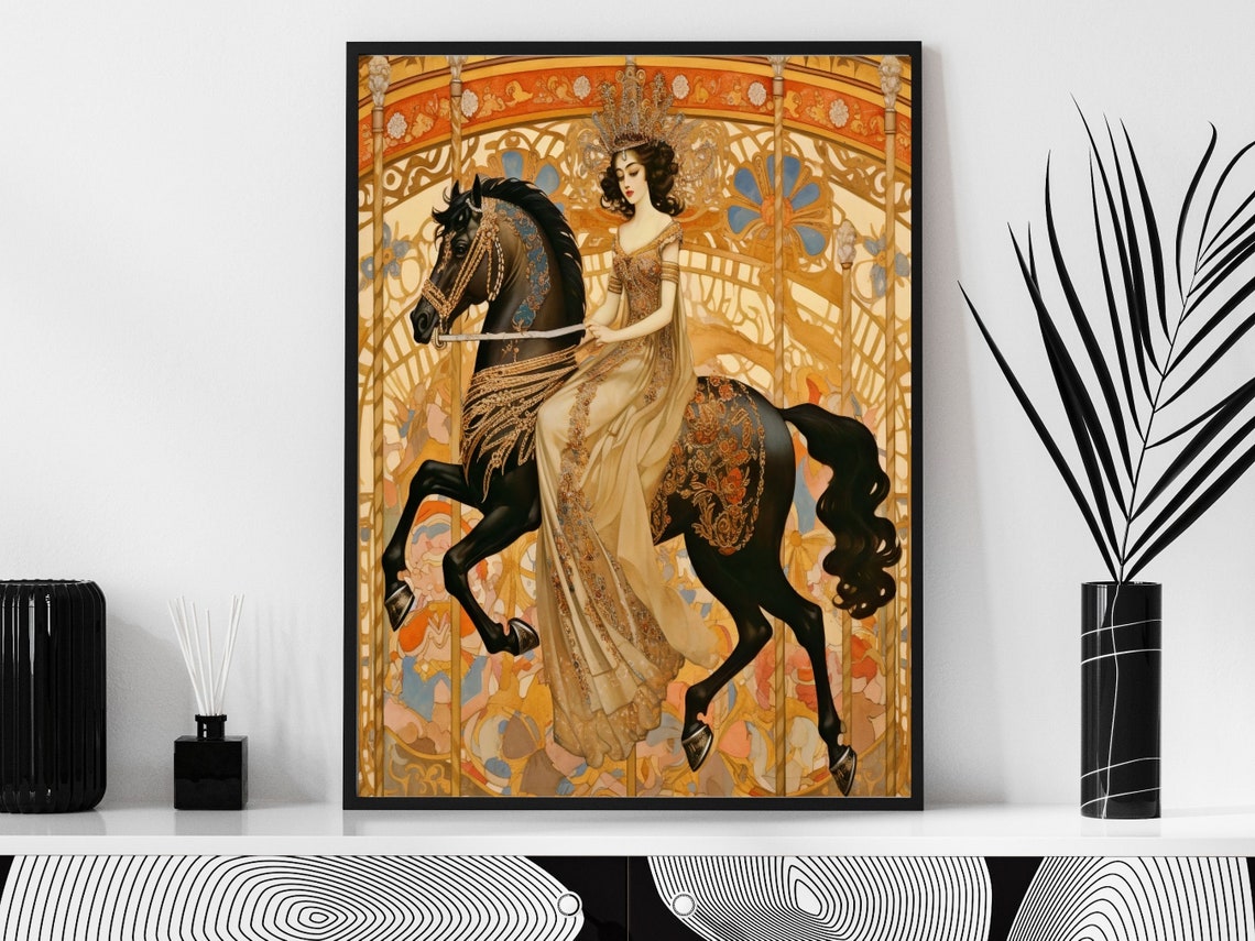 Art Deco Decor Carousel Horse And Rider Art Deco Wall Art Carousel Horse Wall Art Erte Style Print Of Carousel Horse And Woman - Image 2