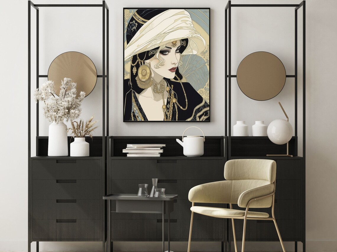 Turbaned Woman With Heavy Gold Jewelry Art Nouveau Style Profile Print - Image 5