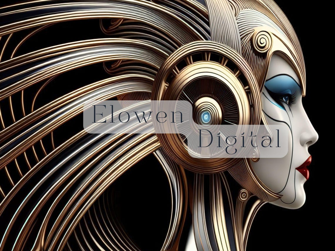 Futuristic Golden Woman With Metallic Headdress Art Deco Print - Image 6