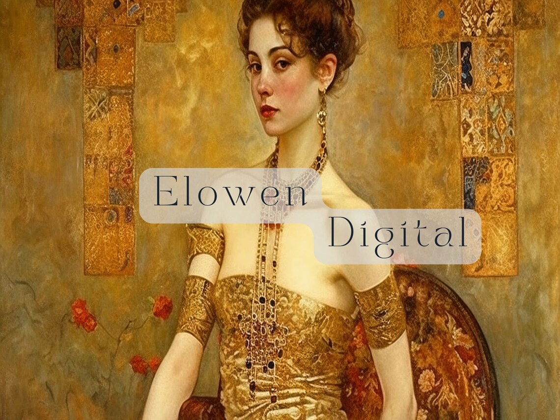 Art Nouveau Woman in Golden Gown Seated Among Red Poppies Poster - Image 4