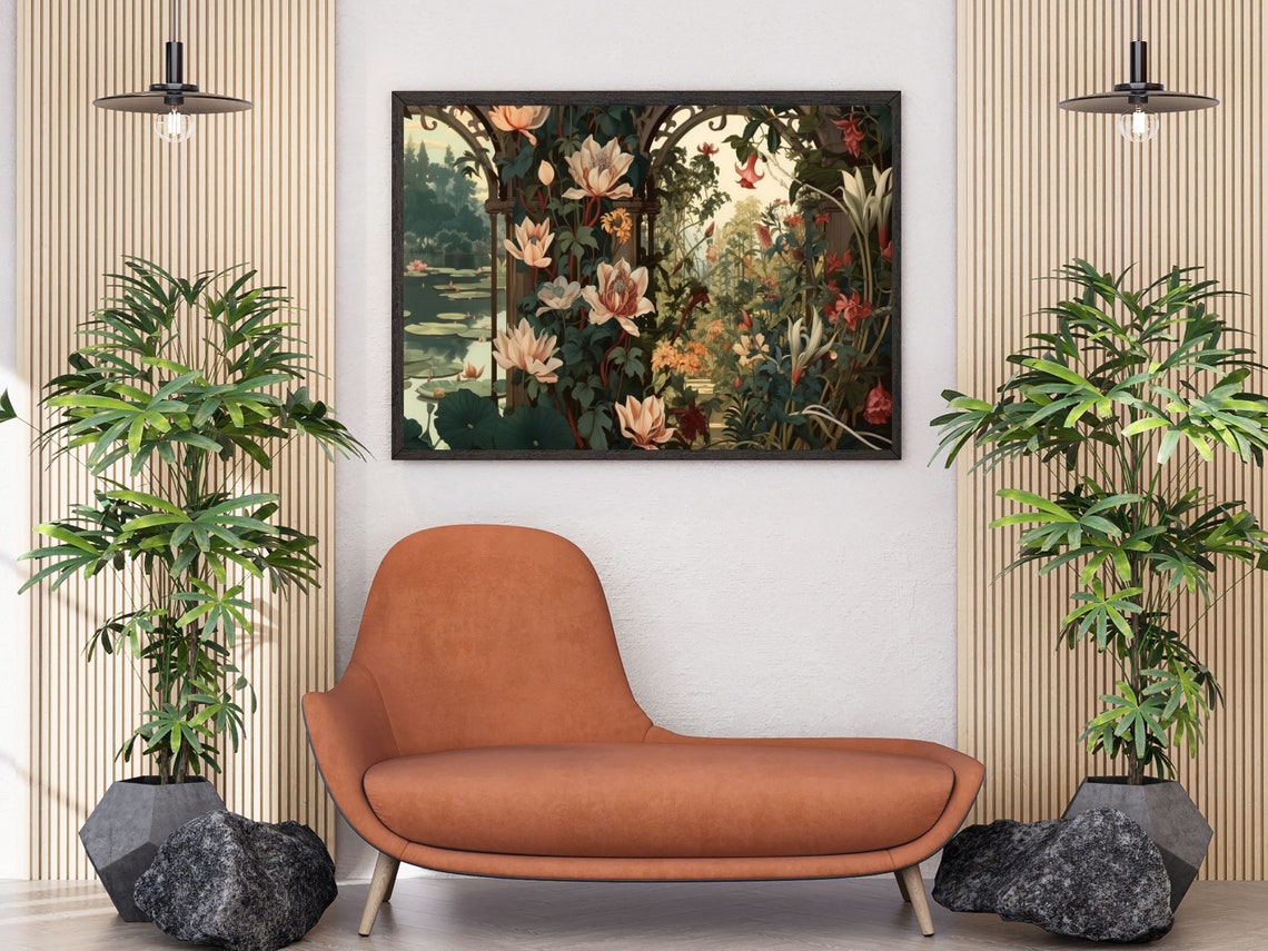 Water Lily Pond Behind Art Nouveau Flowering Arches Wall Art - Image 6