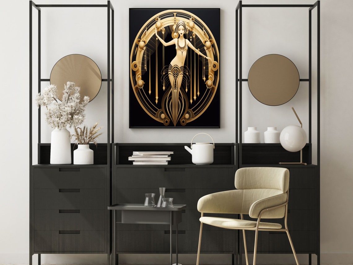 Art Deco Gold And Black Dancer In Circular Geometric Frame Poster - Image 6