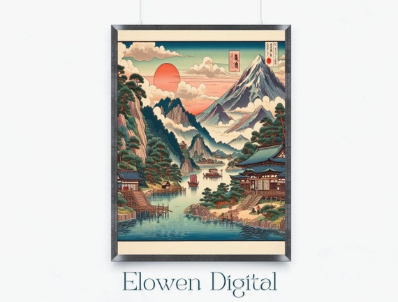 Japanese Mountain And River Wall Art Vintage Art Japanese Landscape