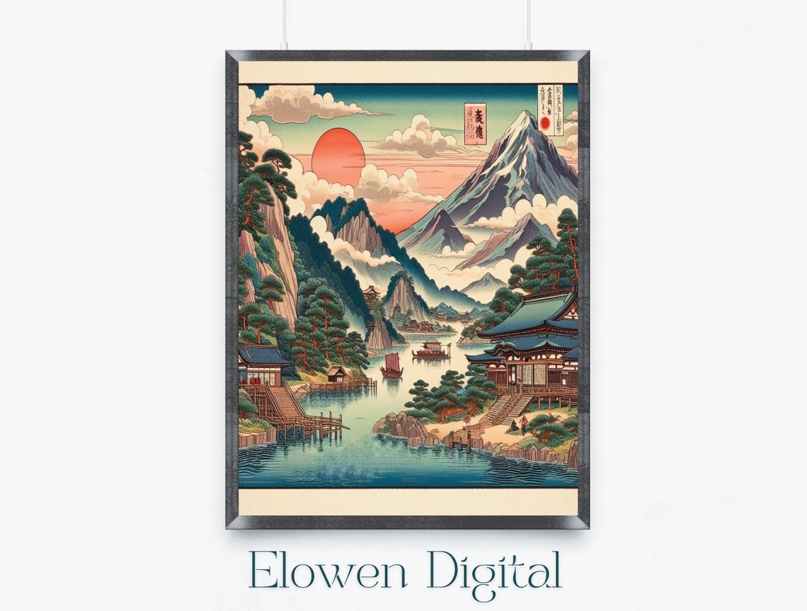 Japanese Mountain And River Wall Art Vintage Art Japanese Landscape