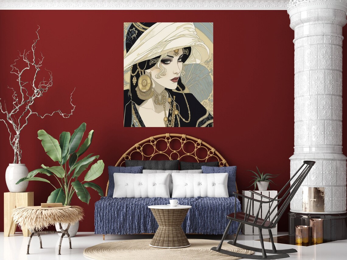 Turbaned Woman With Heavy Gold Jewelry Art Nouveau Style Profile Print - Image 6