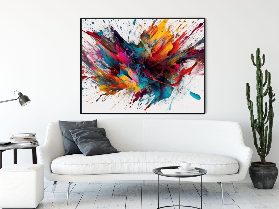 Vibrant Abstract Paint Splash Explosion Art Print in Red and Teal - Image 5