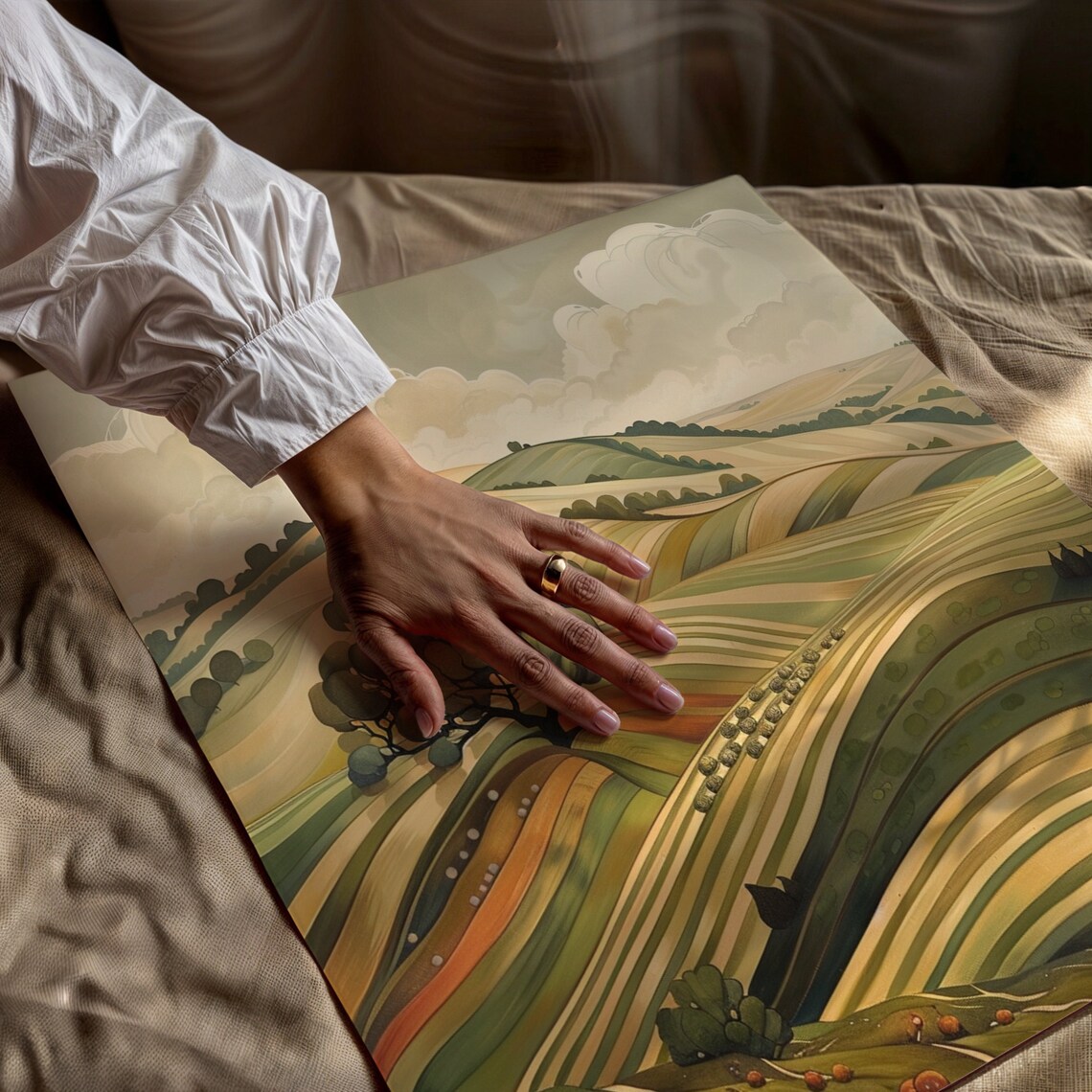 Art Deco Rolling Hills Farmhouse Countryside Landscape Wall Art - Image 5