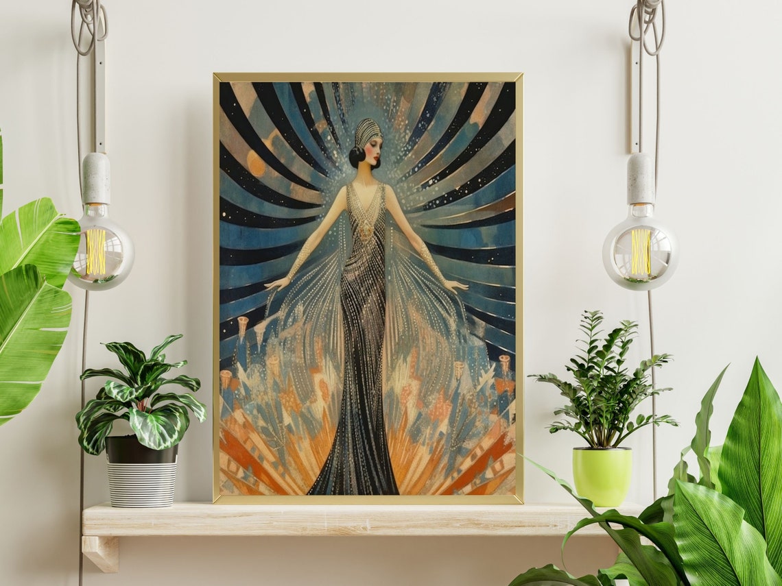 Glamorous Art Deco Erte Style Flapper Sunburst Beaded Gown Poster - Image 4