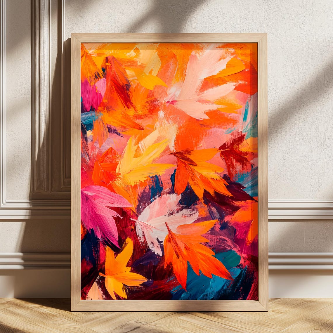 Autumn Fall Leaves Colorful Abstract Watercolor Painting Poster