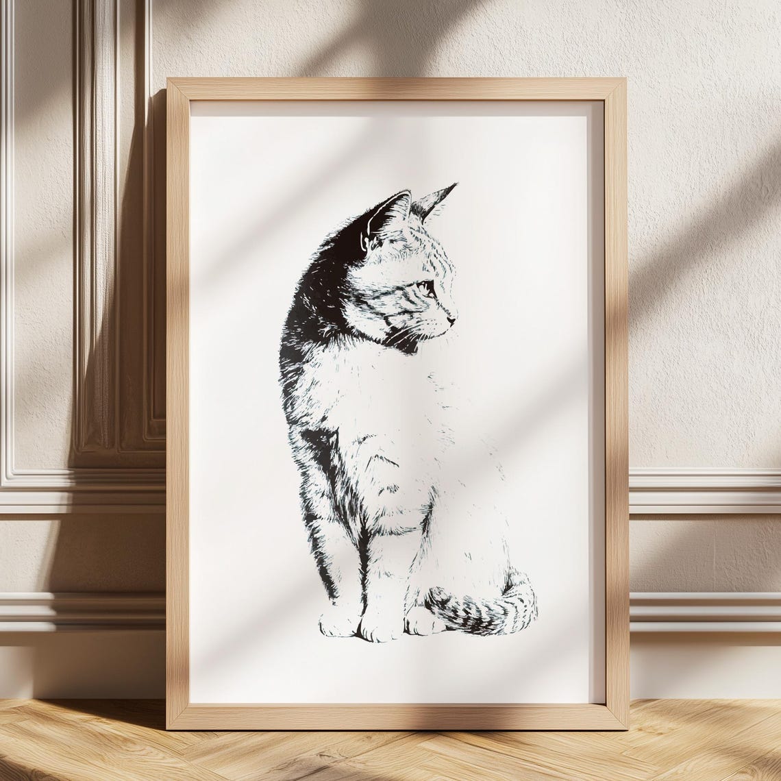 Vintage Cat Profile Sketch Minimalist Black and White Animal Wall Art