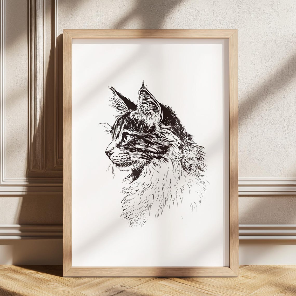 Elegant Black And White Cat Portrait Sketch Minimalist Poster