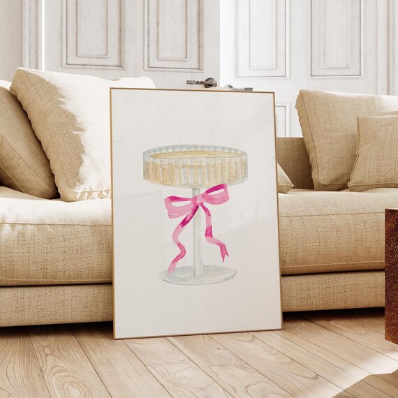 Champagne Coupe with Pink Bow Elegant Watercolor Bar Cart Wall Art