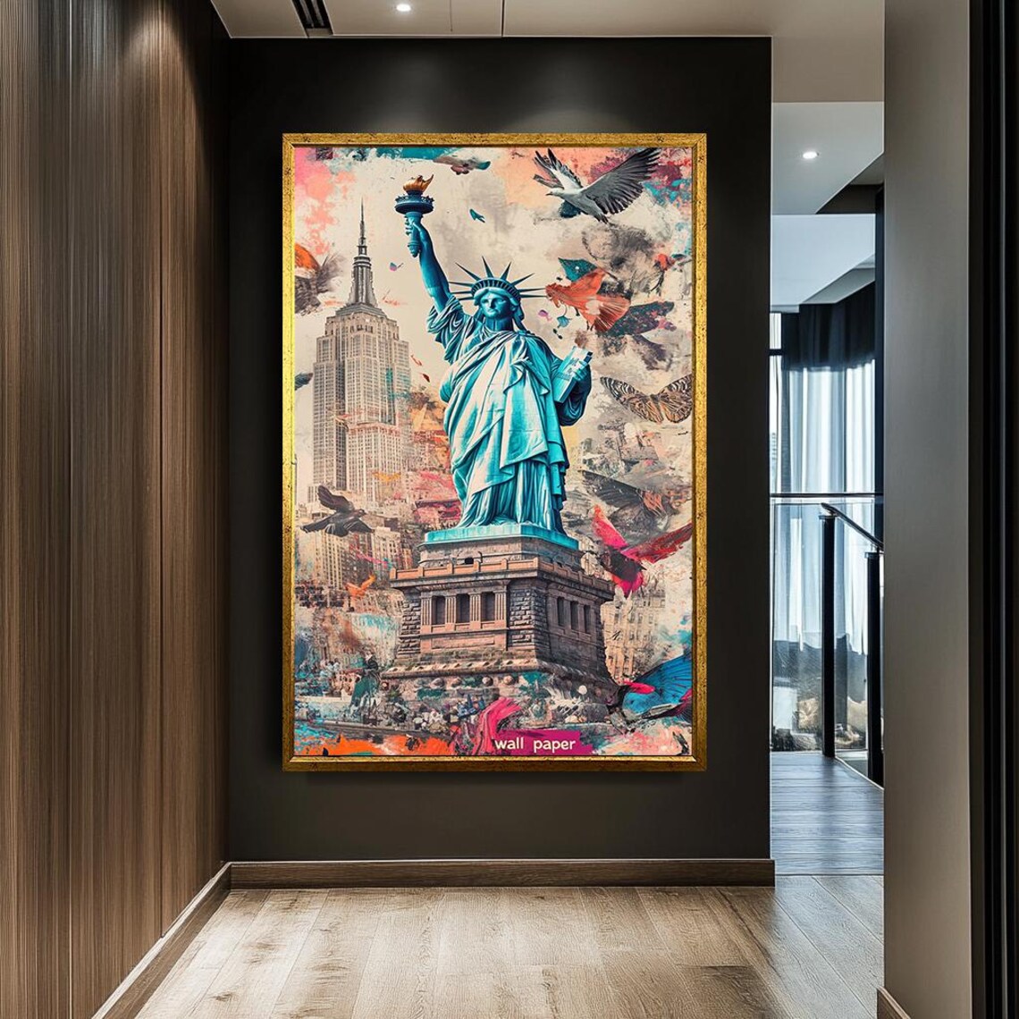 Statue Of Liberty New York City Colorful Urban Collage Travel Poster